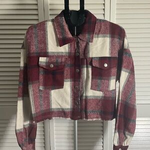 HYFVE Burgundy and Cream Plaid Utility Jacket